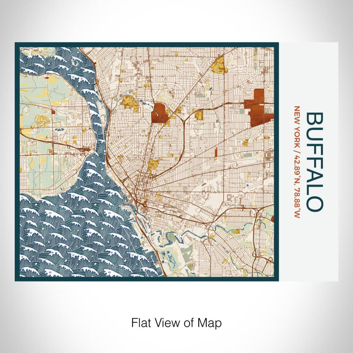 Rendered View of Buffalo New York Map on 20oz Stainless Steel Insulated Bottle with Bamboo Top with printed woodblock style map