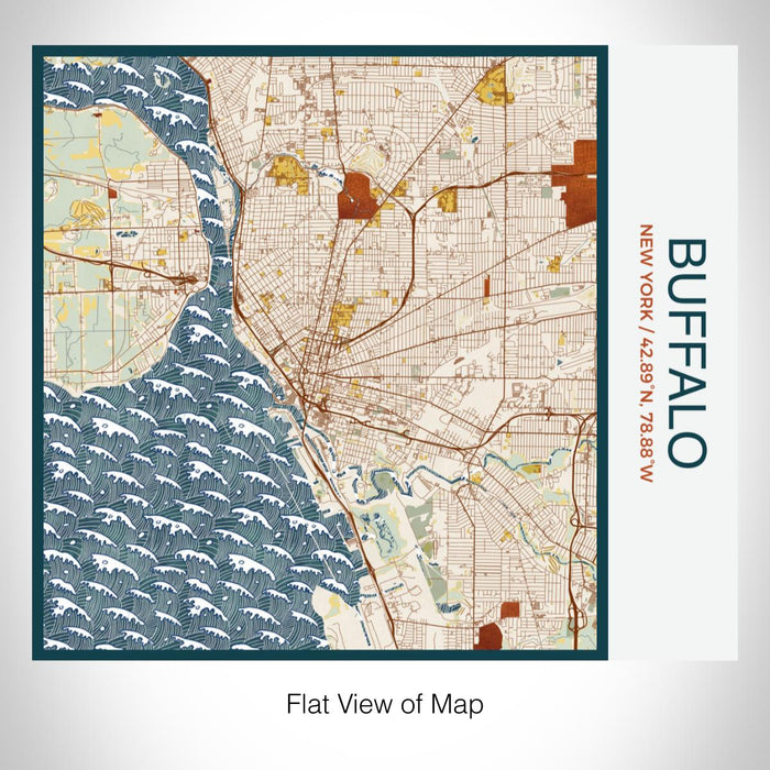 Rendered View of Buffalo New York Map on 17oz Stainless Steel Insulated Tumbler in Woodblock Map Style