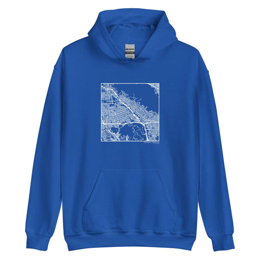 Burbank California  Map Unisex Hoodie Sweater with City inscription in Royal Blue