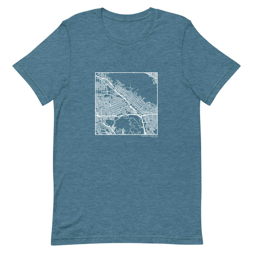 Burbank California  Map Unisex T-Shirt with City inscription in Heather Teal