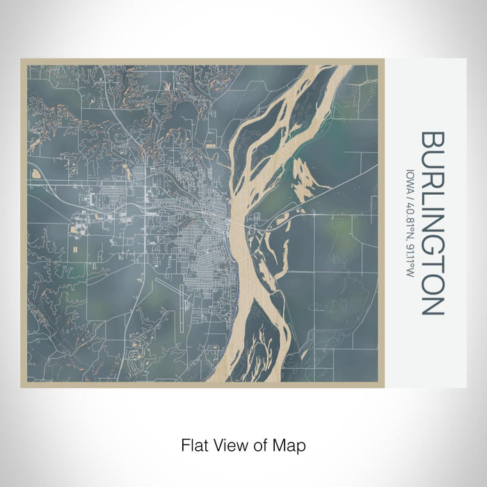 Rendered View of Burlington Iowa Map on 20oz Stainless Steel Insulated Bottle with Bamboo Top with printed afternoon style map