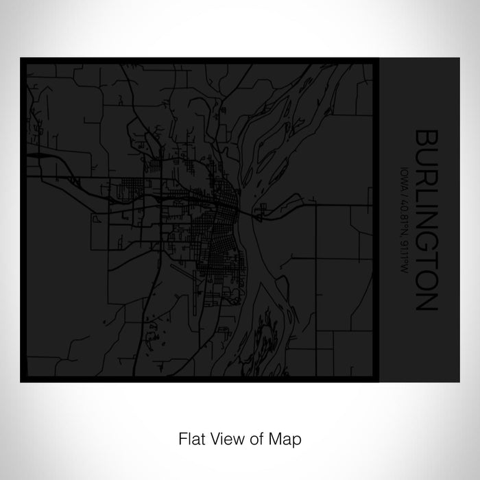 Rendered View of Burlington Iowa Map on 20oz Stainless Steel Insulated Bottle with Bamboo Top in Matte Black with printed Tactile Lines Map in Black