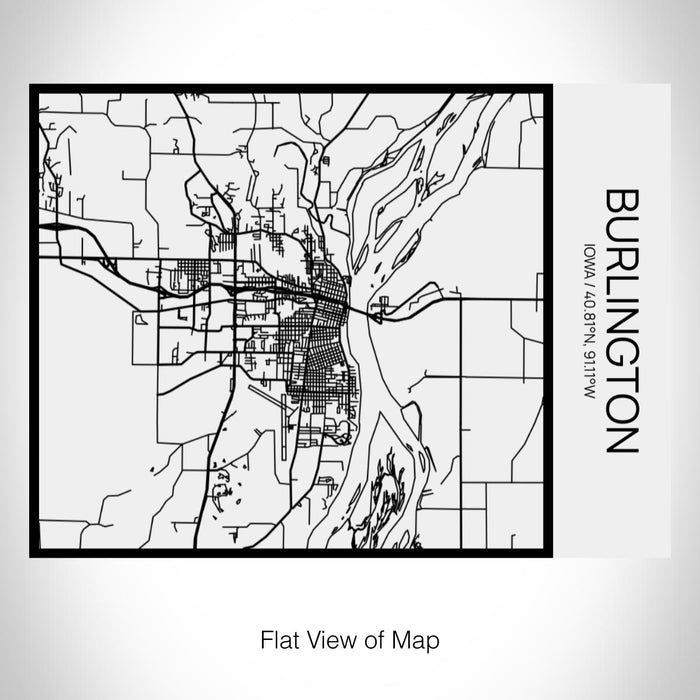 Rendered View of Burlington Iowa Map on 20oz Stainless Steel Insulated Bottle with Bamboo Top in Matte White with printed Tactile Lines Map in Black