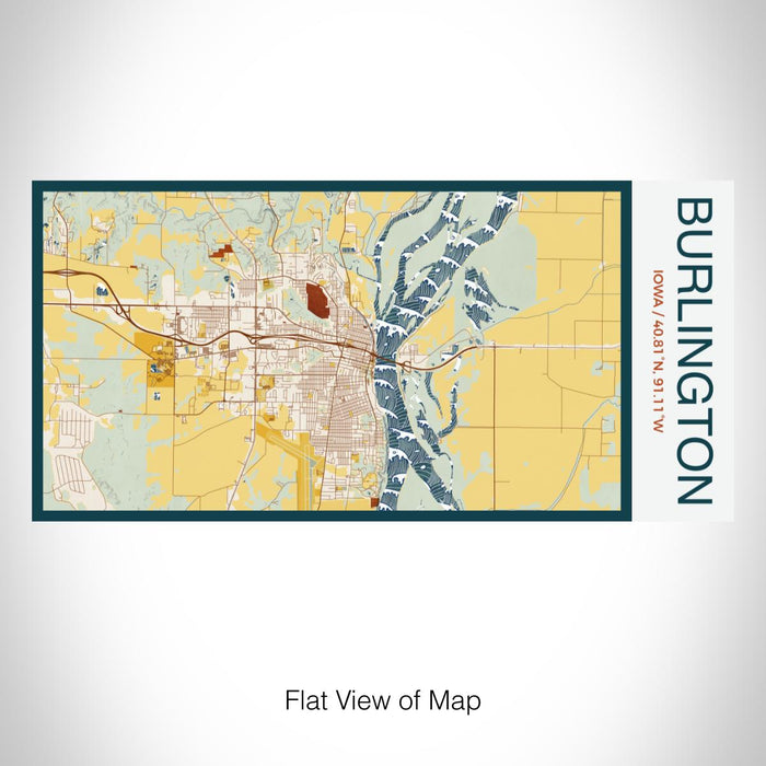 Rendered View of Burlington Iowa Map on 17oz Stainless Steel Insulated Bottle with printed woodblock style map
