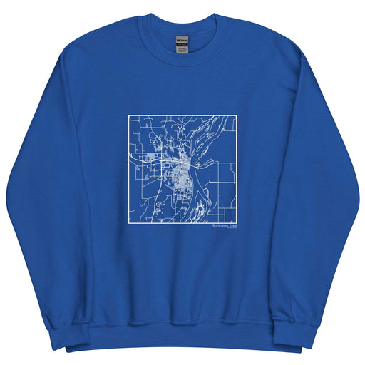 Burlington Iowa  Map Unisex Crewneck Sweater with City inscription in Royal Blue