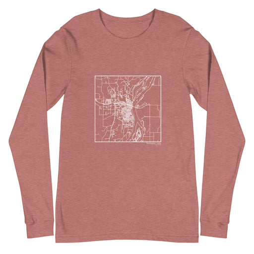 Burlington Iowa  Map Unisex Long-Sleeve T-shirt with City inscription in Heather Mauve