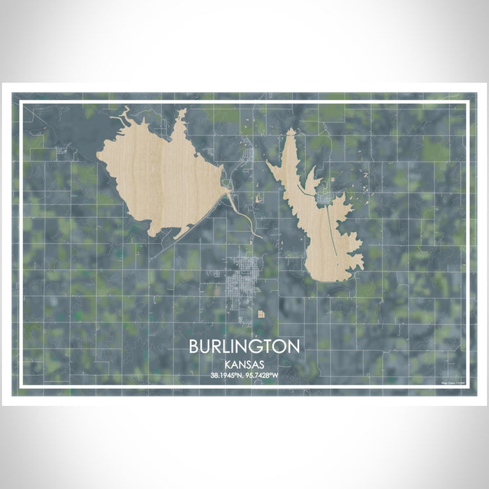 Burlington Kansas Map Print Landscape Orientation in Afternoon Style With Shaded Background
