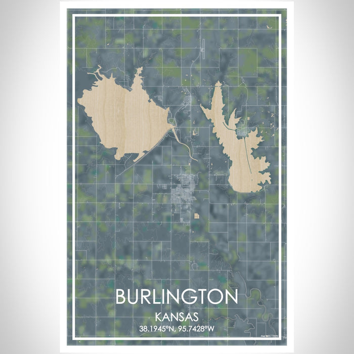 Burlington Kansas Map Print Portrait Orientation in Afternoon Style With Shaded Background