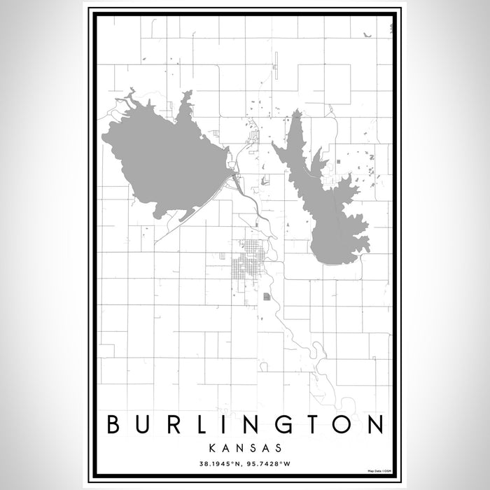Burlington Kansas Map Print Portrait Orientation in Classic Style With Shaded Background