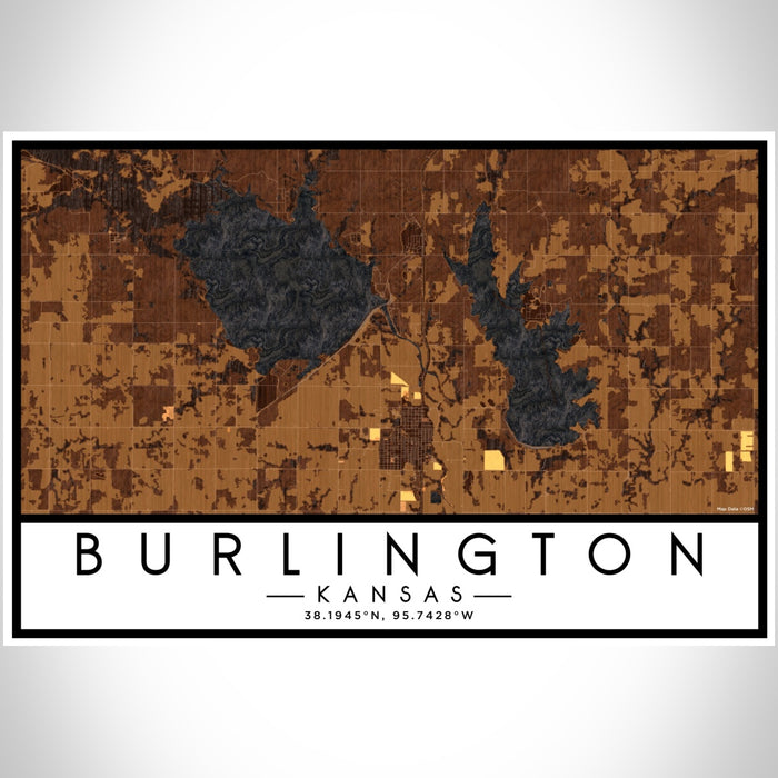 Burlington Kansas Map Print Landscape Orientation in Ember Style With Shaded Background