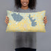 Person holding 20x12 Custom Burlington Kansas Map Throw Pillow in Woodblock