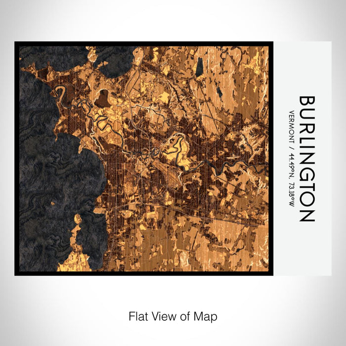 Rendered View of Burlington Vermont Map on 20oz Stainless Steel Insulated Bottle with Bamboo Top with printed ember style map