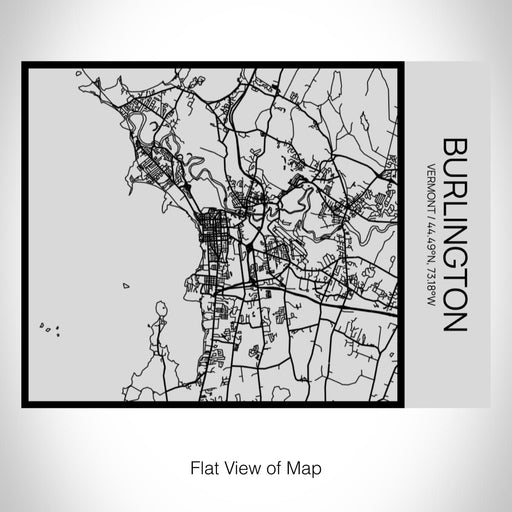 Rendered View of Burlington Vermont Map on 20oz Stainless Steel Insulated Bottle with Bamboo Top with printed Tactile Lines Map in Black