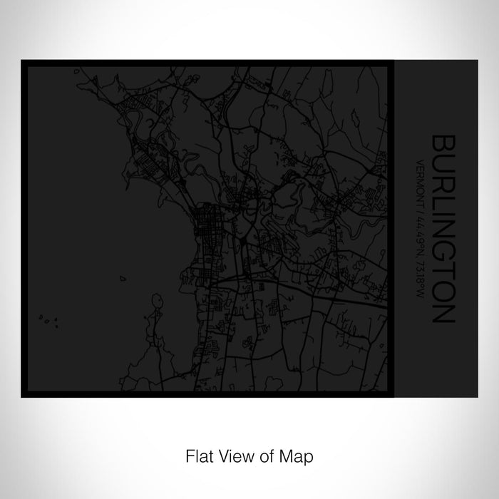 Rendered View of Burlington Vermont Map on 20oz Stainless Steel Insulated Bottle with Bamboo Top in Matte Black with printed Tactile Lines Map in Black