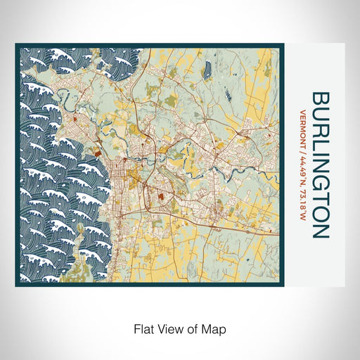 Rendered View of Burlington Vermont Map on 20oz Stainless Steel Insulated Bottle with Bamboo Top with printed woodblock style map