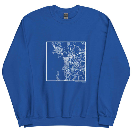 Burlington Vermont  Map Unisex Crewneck Sweater with City inscription in Royal Blue