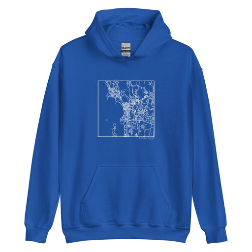 Burlington Vermont  Map Unisex Hoodie Sweater with City inscription in Royal Blue