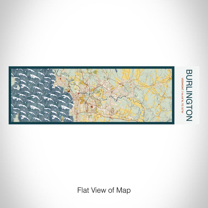 Rendered View of Burlington Vermont Map on 10oz Stainless Steel Insulated Cup in Woodblock with Sliding Lid