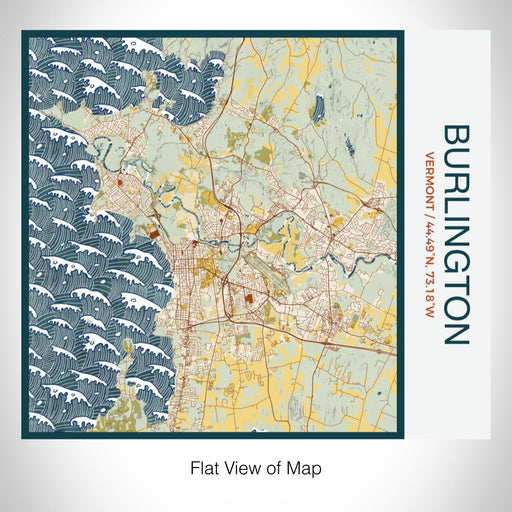 Rendered View of Burlington Vermont Map on 17oz Stainless Steel Insulated Tumbler in Woodblock Map Style