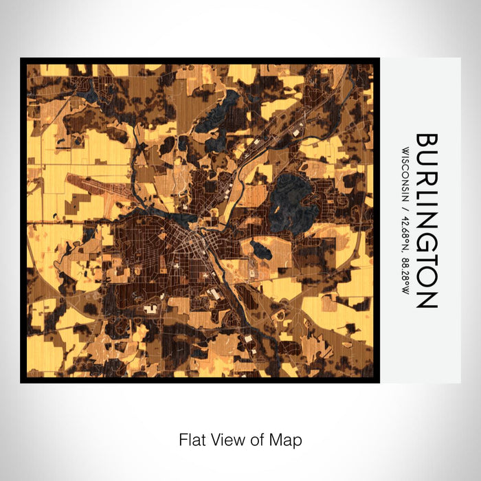 Rendered View of Burlington Wisconsin Map on 20oz Stainless Steel Insulated Bottle with Bamboo Top with printed ember style map