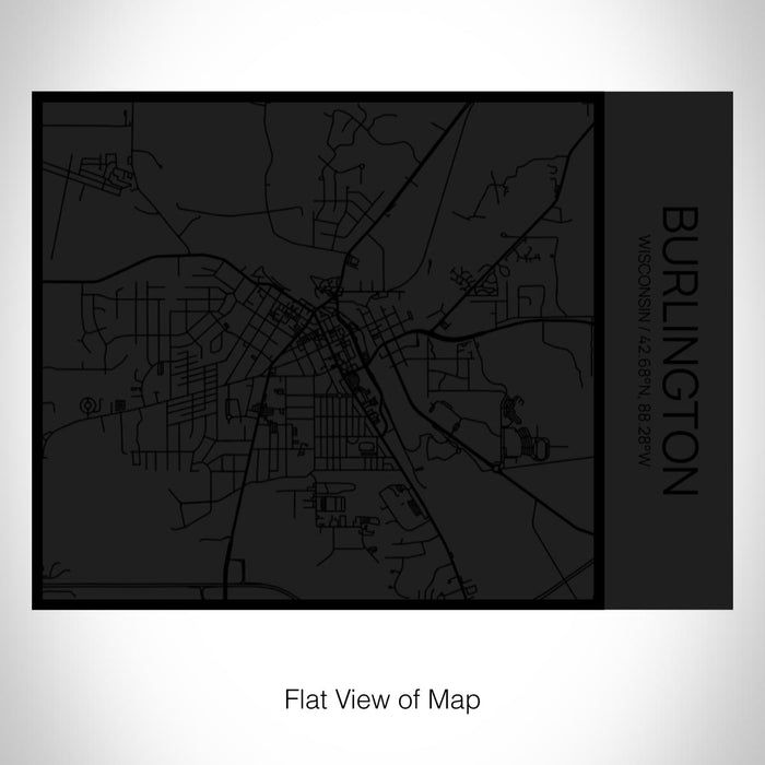 Rendered View of Burlington Wisconsin Map on 20oz Stainless Steel Insulated Bottle with Bamboo Top in Matte Black with printed Tactile Lines Map in Black