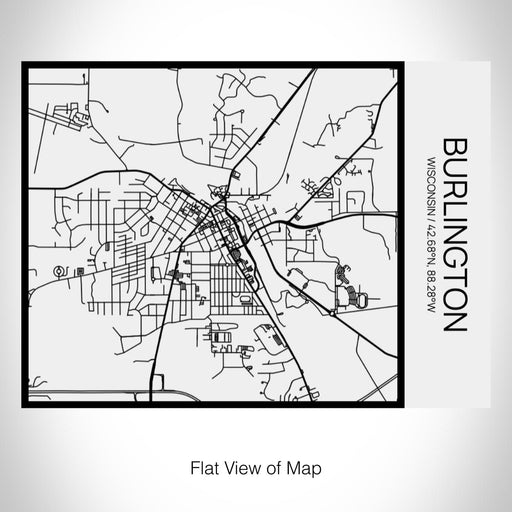 Rendered View of Burlington Wisconsin Map on 20oz Stainless Steel Insulated Bottle with Bamboo Top in Matte White with printed Tactile Lines Map in Black