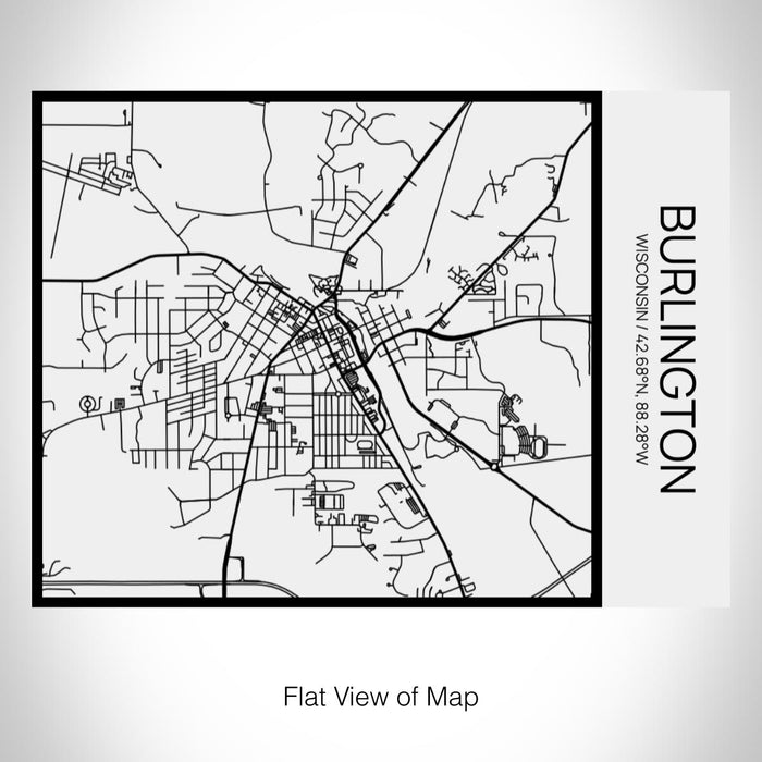Rendered View of Burlington Wisconsin Map on 20oz Stainless Steel Insulated Bottle with Bamboo Top in Matte White with printed Tactile Lines Map in Black