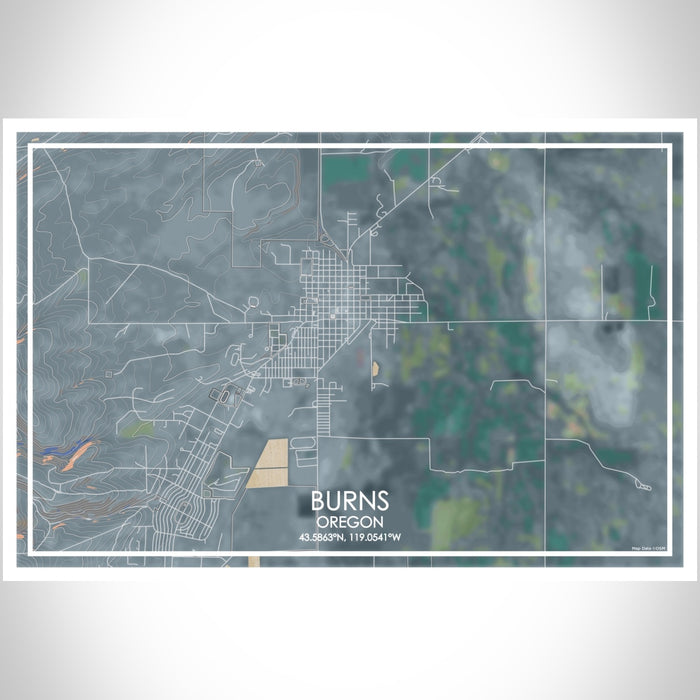 Burns Oregon Map Print Landscape Orientation in Afternoon Style With Shaded Background