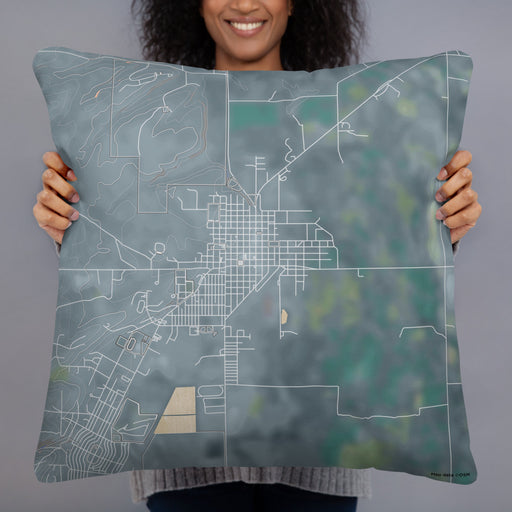 Person holding 22x22 Custom Burns Oregon Map Throw Pillow in Afternoon
