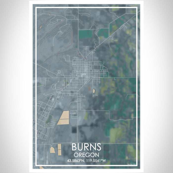 Burns Oregon Map Print Portrait Orientation in Afternoon Style With Shaded Background