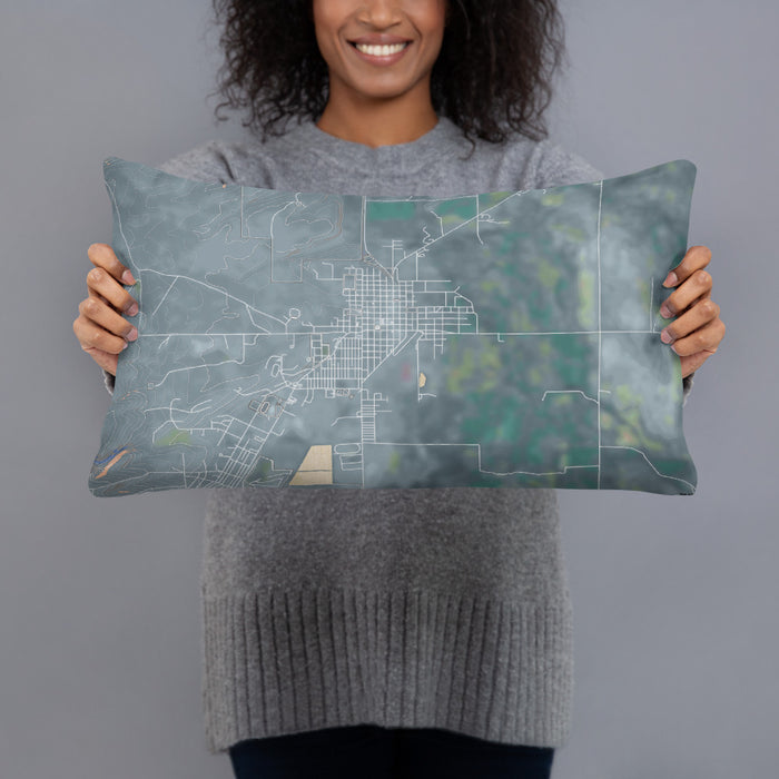 Person holding 20x12 Custom Burns Oregon Map Throw Pillow in Afternoon