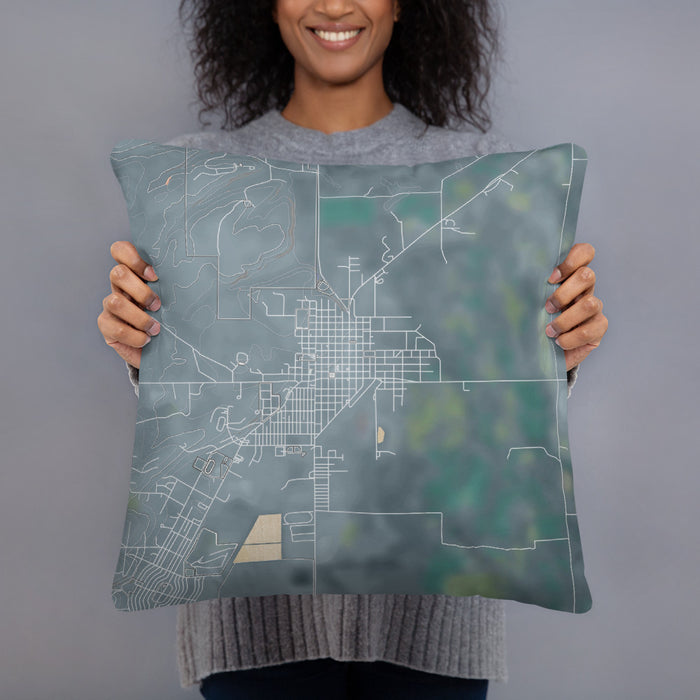 Person holding 18x18 Custom Burns Oregon Map Throw Pillow in Afternoon