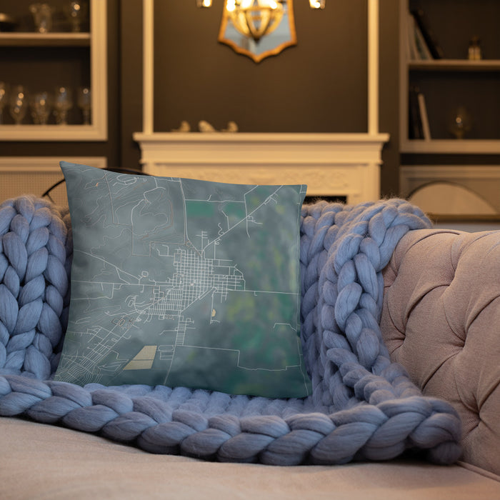 Custom Burns Oregon Map Throw Pillow in Afternoon on Cream Colored Couch