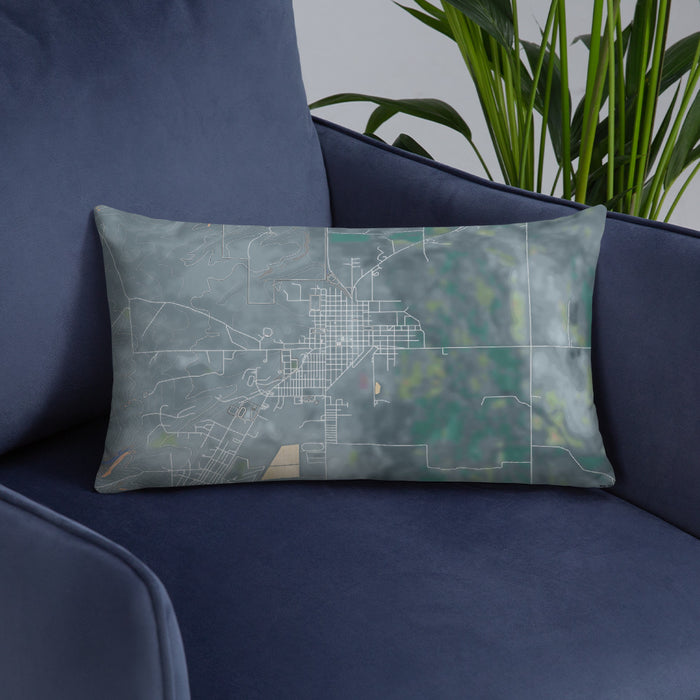 Custom Burns Oregon Map Throw Pillow in Afternoon on Blue Colored Chair