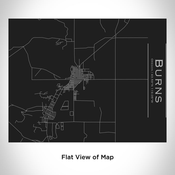 Rendered View of Burns Oregon Map Engraving on 20oz Stainless Steel Insulated Bottle with Bamboo Top in Black