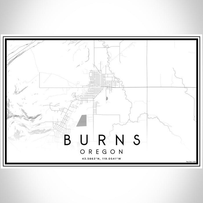 Burns Oregon Map Print Landscape Orientation in Classic Style With Shaded Background