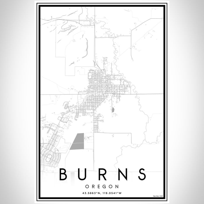 Burns Oregon Map Print Portrait Orientation in Classic Style With Shaded Background