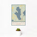 12x18 Burt Lake Michigan Map Print Portrait Orientation in Woodblock Style With Small Cactus Plant in White Planter