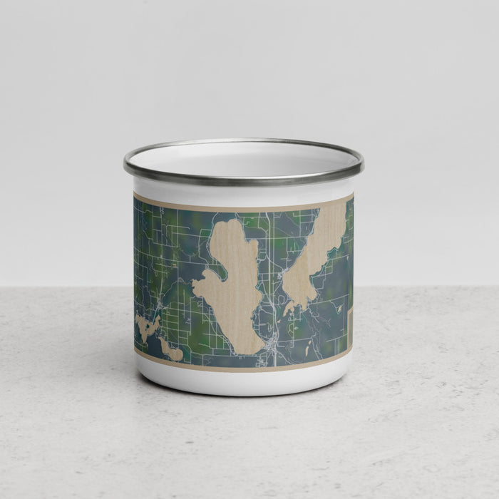 Front View Custom Burt Lake Michigan Map Enamel Mug in Afternoon