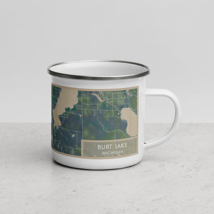 Right View Custom Burt Lake Michigan Map Enamel Mug in Afternoon