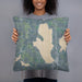 Person holding 18x18 Custom Burt Lake Michigan Map Throw Pillow in Afternoon