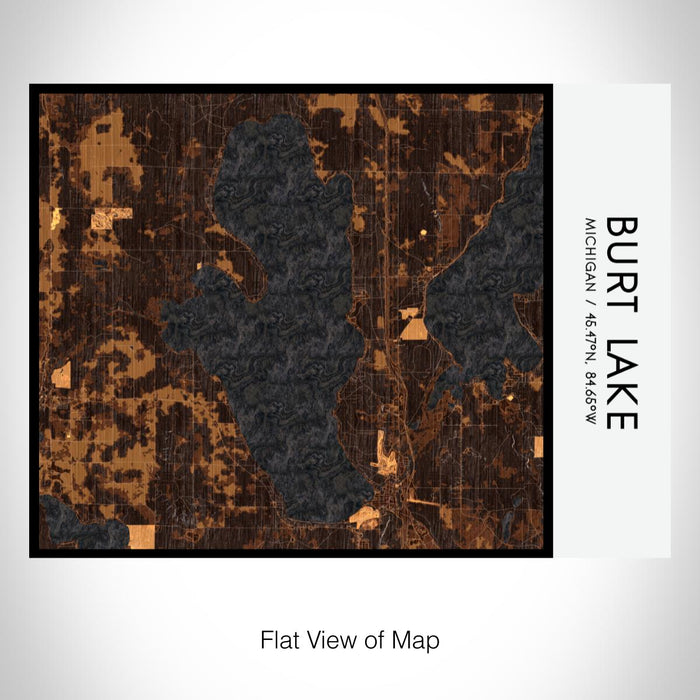 Rendered View of Burt Lake Michigan Map on 20oz Stainless Steel Insulated Bottle with Bamboo Top with printed ember style map