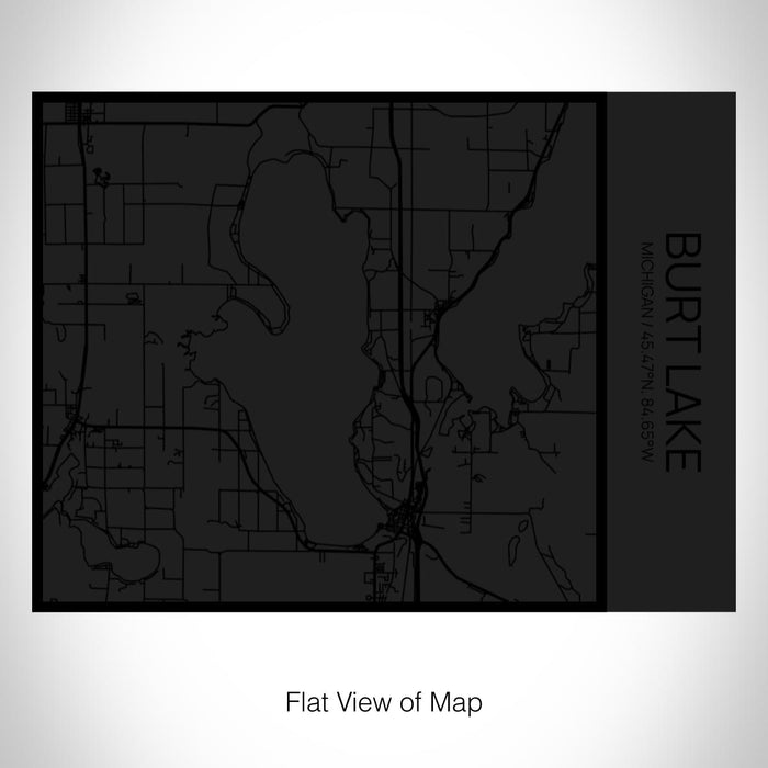 Rendered View of Burt Lake Michigan Map on 20oz Stainless Steel Insulated Bottle with Bamboo Top in Matte Black with printed Tactile Lines Map in Black