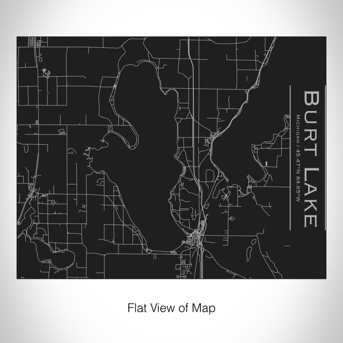 Rendered View of Burt Lake Michigan Map on 20oz Stainless Steel Insulated Bottle with Bamboo Top in Black