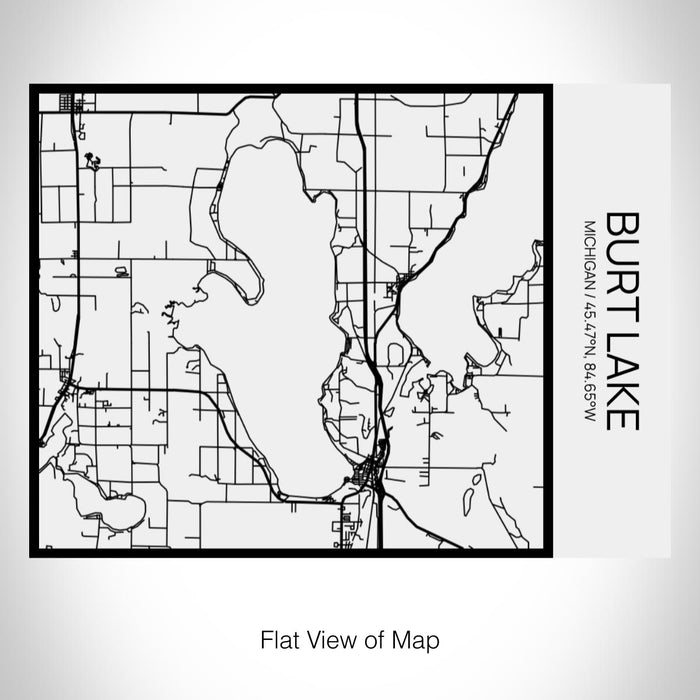 Rendered View of Burt Lake Michigan Map on 20oz Stainless Steel Insulated Bottle with Bamboo Top in Matte White with printed Tactile Lines Map in Black