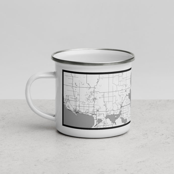 Left View Custom Burt Lake Michigan Map Enamel Mug in Classic
