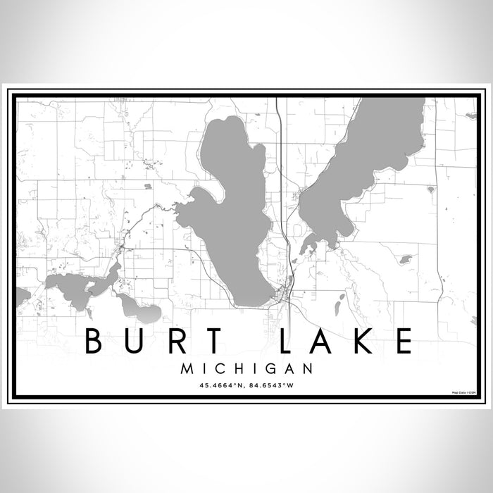 Burt Lake Michigan Map Print Landscape Orientation in Classic Style With Shaded Background