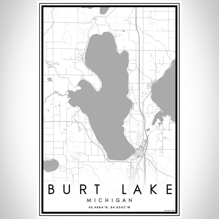 Burt Lake Michigan Map Print Portrait Orientation in Classic Style With Shaded Background