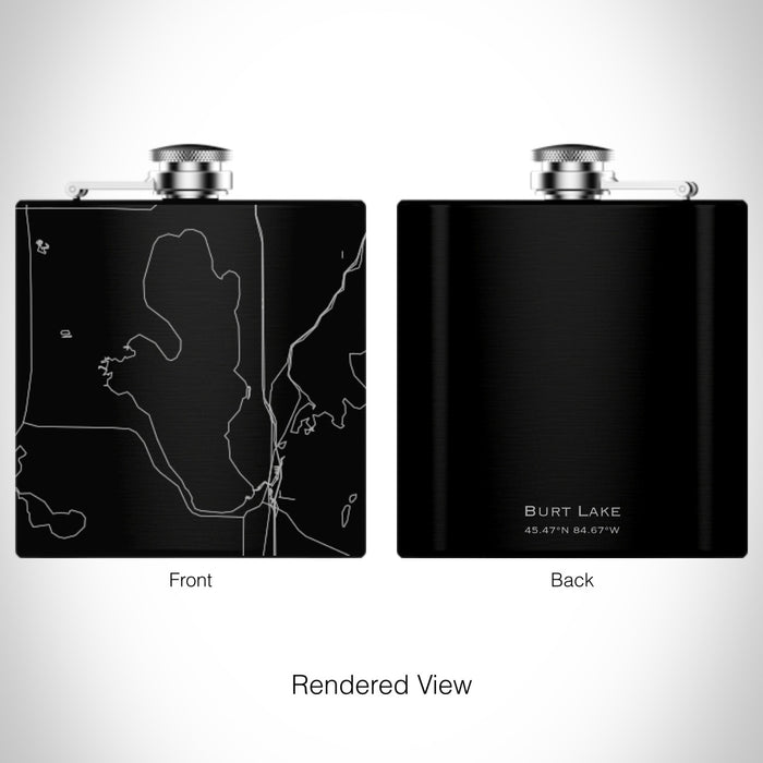 Rendered View of Burt Lake Michigan Map on 6oz Stainless Steel Flask in Black