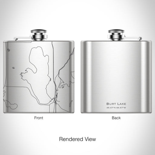 Rendered View of Burt Lake Michigan Map on 6oz Stainless Steel Flask
